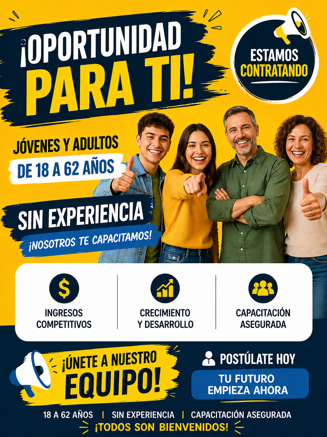 BUSCAMOS HOMBRES Y MUJERES, BACHILLERES 11° CULMINADO.