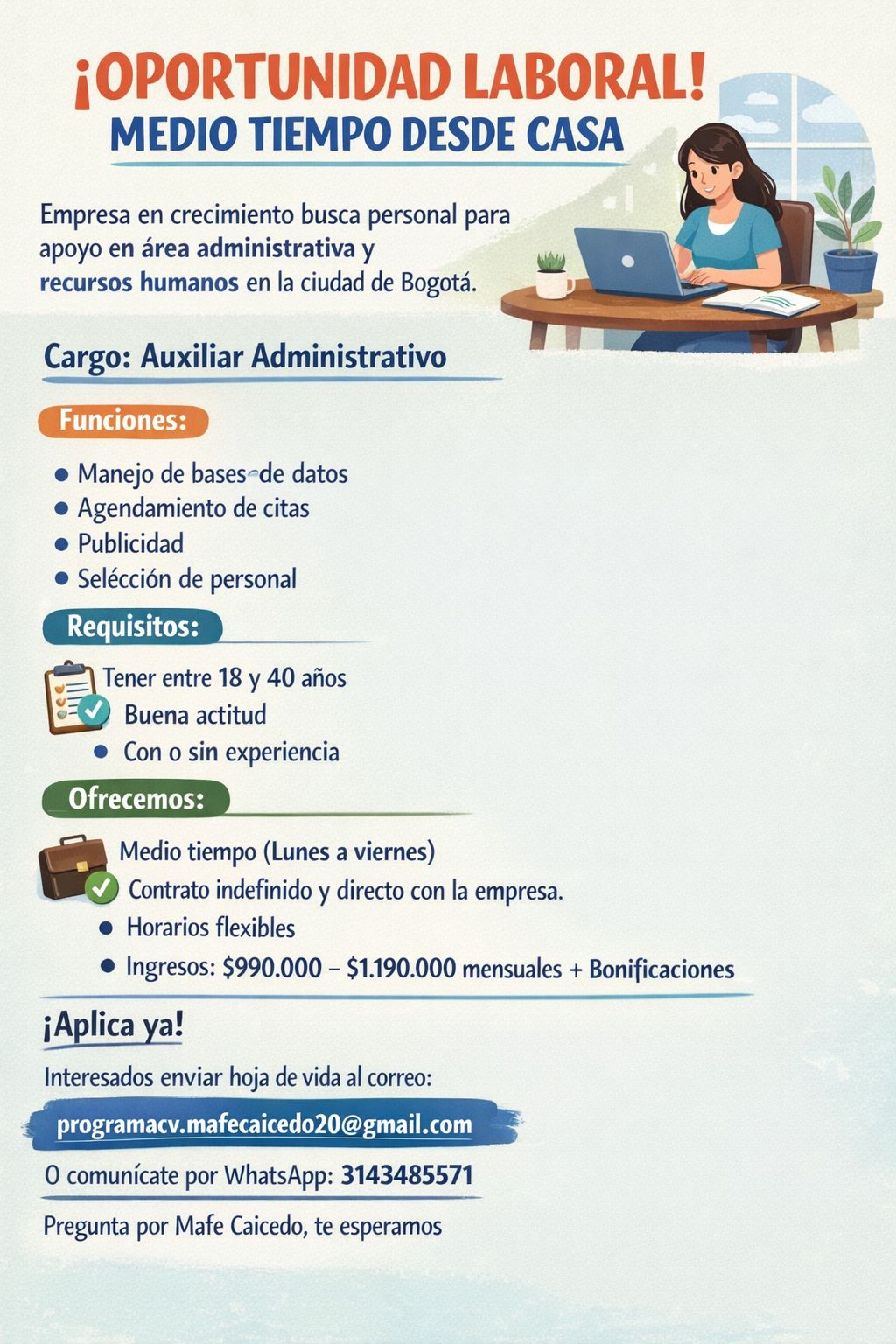 ¡CONVOCATORIA ABIERTA! MEDIO TIEMPO